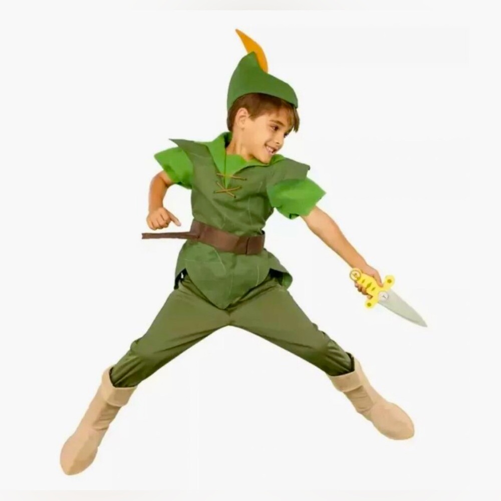 NWT Disney Store Peter Pan Boys Costume 7/8 Halloween Dress Up Shirt Pants Hat